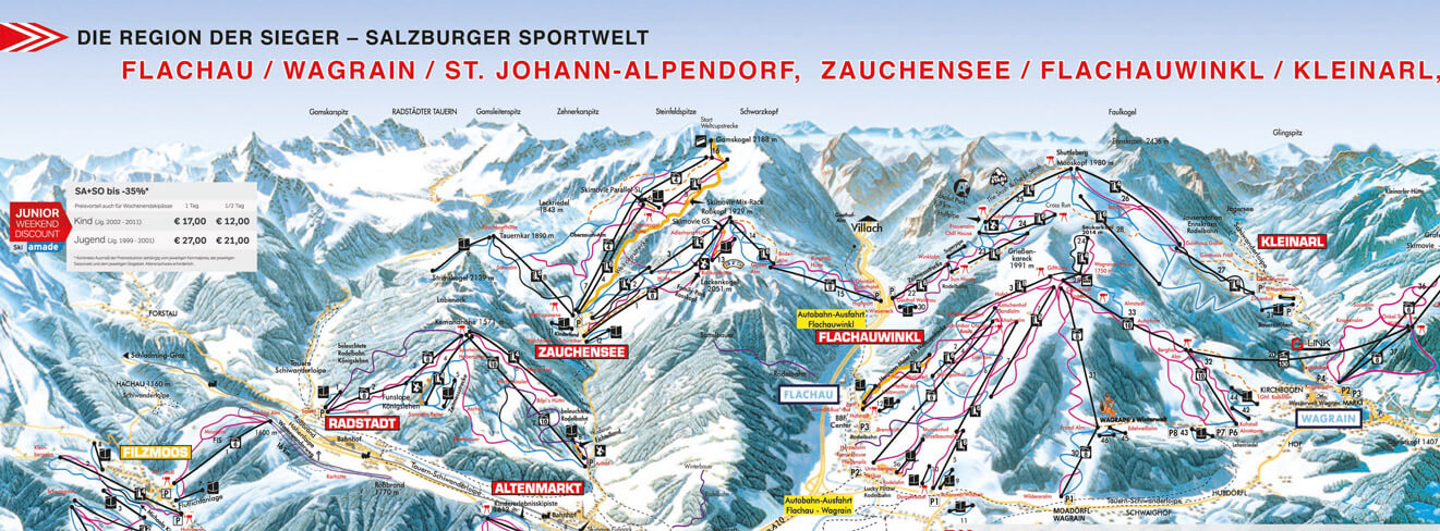 Skipanorama der Salzburger Sportwelt Amade mit Kleinarl, Flachauwinkel und Zauchensee