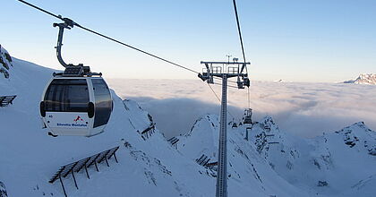 Die Gondel in Silvretta Montafon in Gaschurn bei perfektem Wetter für einen Skiurlaub