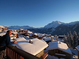 Blick vom Balkon im 13er Chalet Nr.7 im Chalet le Crystal in La Rosiere in Frankriech.