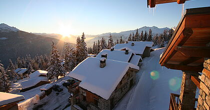 Skireise nach la Rosiere in Frankreich. Blick vom Balkon