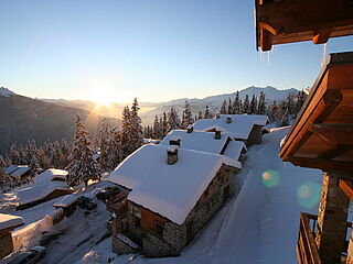 Dargestellt ist eine Winterlandschaft auf der Skireise La Rosiere in dem Chalet le Crystal.