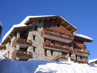 Aussen im 13er Chalet Nr.7 im Chalet le Crystal in La Rosiere in Frankriech.